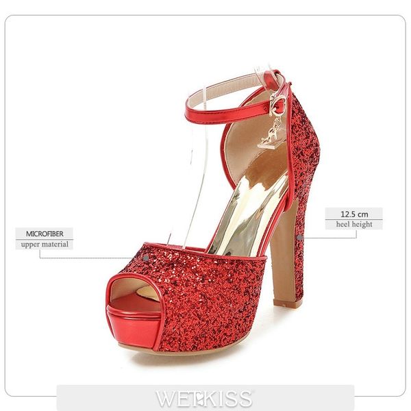wetkiss summer high heels women bling peep toe ankle strap footwear silver platform sandals wedding shoes female y200323, Black