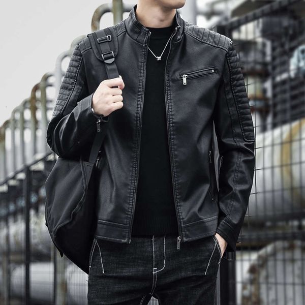 men's autumn and winter korean fashion plush thickened stand collar locomotive handsome soft leather jacket casual, Black
men's autumn and winter korean fashion plush thickened stand collar locomotive handsome soft leather jacket casual, Black