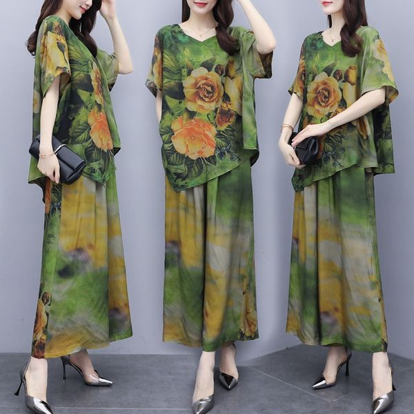 2020 summer new loose large size slimming belly-covering chiffon shirt two-piece set printed wide leg pants casual suit wide leg pants body, Gray
2020 summer new loose large size slimming belly-covering chiffon shirt two-piece set printed wide leg pants casual suit wide leg pants body, Gray