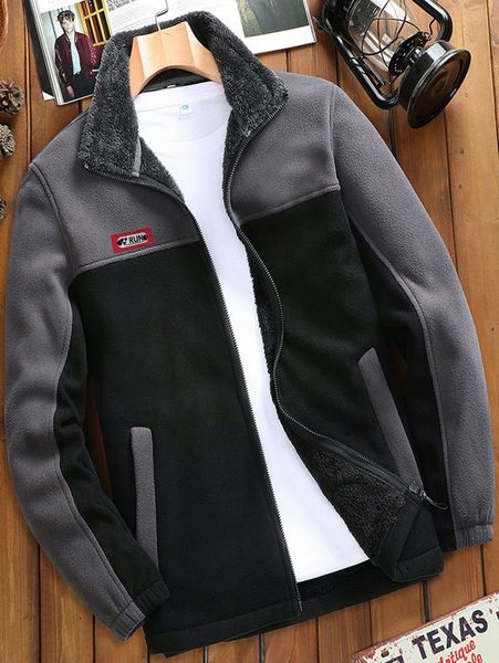 men patched detail color block teddy lined zip up jacket without tee p9w7#, Black;brown
men patched detail color block teddy lined zip up jacket without tee p9w7#, Black;brown