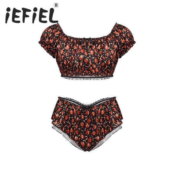 men's sleepwear mens sissy pumpkin print halloween costumes lingerie set off shoulder short sleeves crop with high waist underwear pant, Black;brown
men's sleepwear mens sissy pumpkin print halloween costumes lingerie set off shoulder short sleeves crop with high waist underwear pant, Black;brown