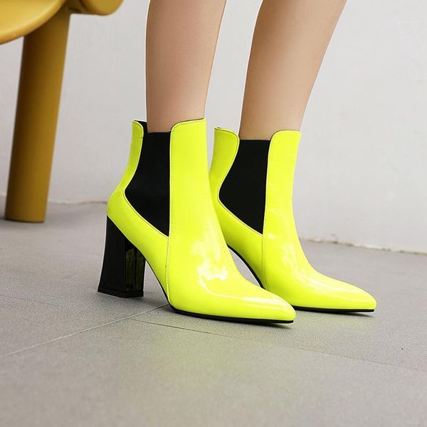 nightclub pointed toe ankle boots color matching paint black yellow orange high-heeled chunky riding boots women's shoes1
nightclub pointed toe ankle boots color matching paint black yellow orange high-heeled chunky riding boots women's shoes1