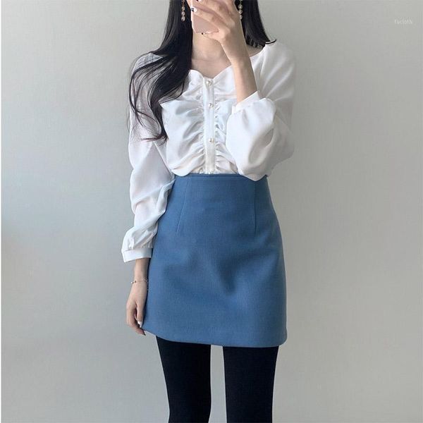 autumn 2020 new long-sleeved chiffon shirt female design sense niche v-neck blouse female korean version loose all-match gx12471, White 
autumn 2020 new long-sleeved chiffon shirt female design sense niche v-neck blouse female korean version loose all-match gx12471, White