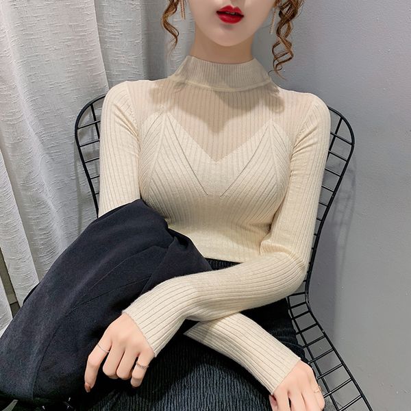 2021 new autumn and winter semi-high necklace sculpted loop knitted mesh women's inner nightgown ftfp, White;black
2021 new autumn and winter semi-high necklace sculpted loop knitted mesh women's inner nightgown ftfp, White;black