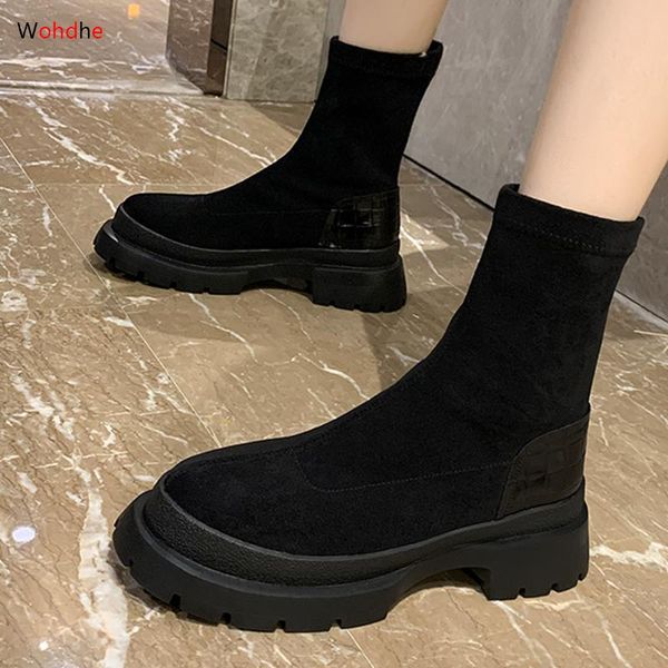 boots wohdhe women flock ankle elastic slip on thik bottom round toe thick wedges short chunky bootines, Black
boots wohdhe women flock ankle elastic slip on thik bottom round toe thick wedges short chunky bootines, Black