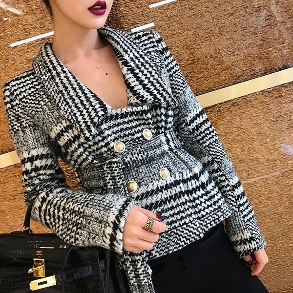 plaid notched collar women tweed blazer double breasted pockets tassel hem female loose casual outwear chic 201102, White;black
plaid notched collar women tweed blazer double breasted pockets tassel hem female loose casual outwear chic 201102, White;black