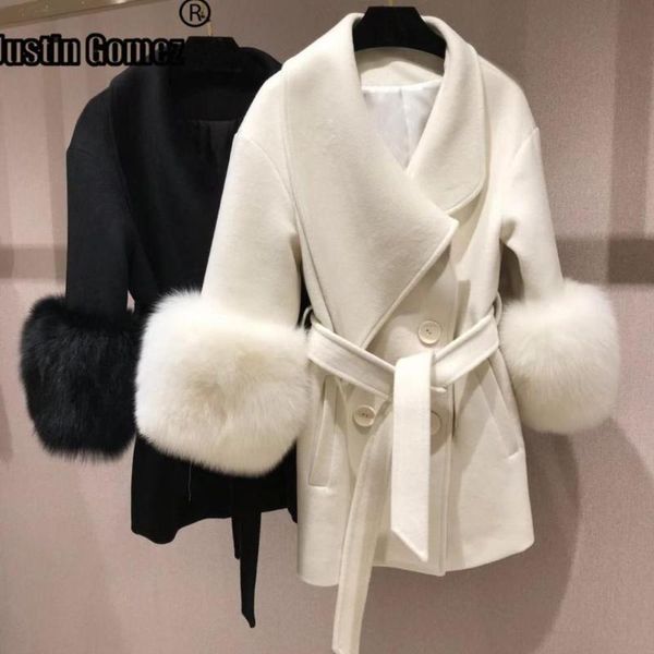 women's wool & blends real fur collar cashmere coat double-breasted bell sleeve thicken warm classic feminine women outwear winter, Black
women's wool & blends real fur collar cashmere coat double-breasted bell sleeve thicken warm classic feminine women outwear winter, Black