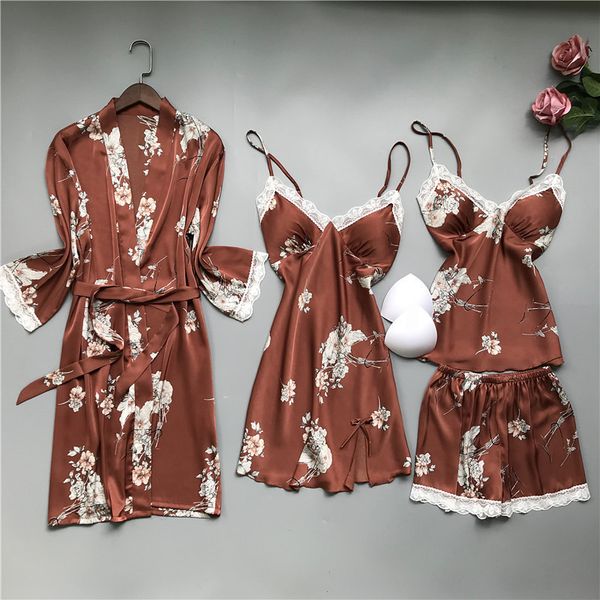 women 4pcs robe set sleepwear satin nightgown print casual kimono bathrobe gown bridal wedding nightwear intimate lingerie, Black;red
women 4pcs robe set sleepwear satin nightgown print casual kimono bathrobe gown bridal wedding nightwear intimate lingerie, Black;red