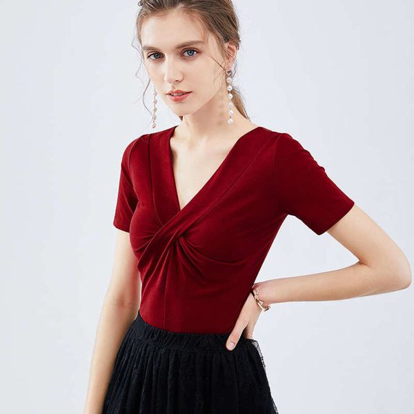 t summer shirt new spring 2020 women's solid cotton cross v-neck short sleeve t-shirt, Black;gray
t summer shirt new spring 2020 women's solid cotton cross v-neck short sleeve t-shirt, Black;gray