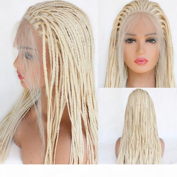 #613 blonde braided lace front wig half hand tied synthethic hair heat resistant hair braided wigs with baby hair for black women
#613 blonde braided lace front wig half hand tied synthethic hair heat resistant hair braided wigs with baby hair for black women