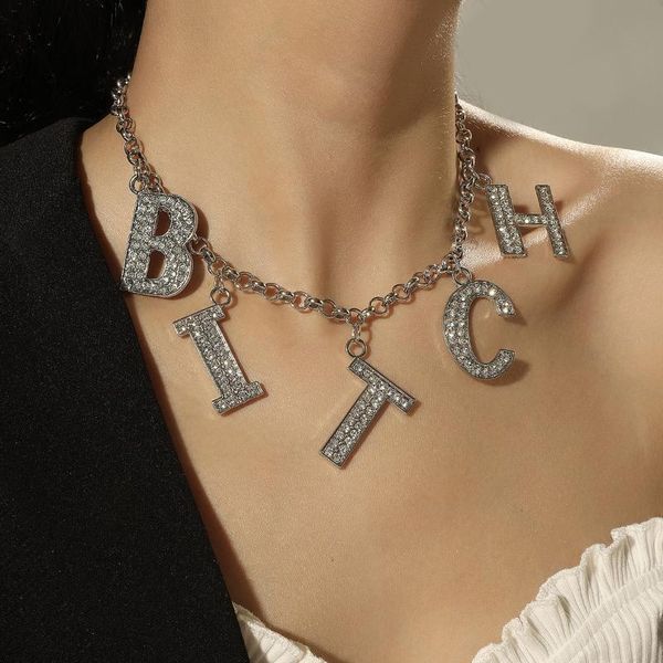 simple minimalist rhinestone crystal letter bitch pendant necklace for women stylish shiny choker necklaces jewelry, Silver
simple minimalist rhinestone crystal letter bitch pendant necklace for women stylish shiny choker necklaces jewelry, Silver