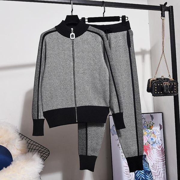 women's tracksuits autumn loose runway suit set women contrast color patchwork zip sweatshirt pencil pants knitted tracksuit female, Gray
women's tracksuits autumn loose runway suit set women contrast color patchwork zip sweatshirt pencil pants knitted tracksuit female, Gray