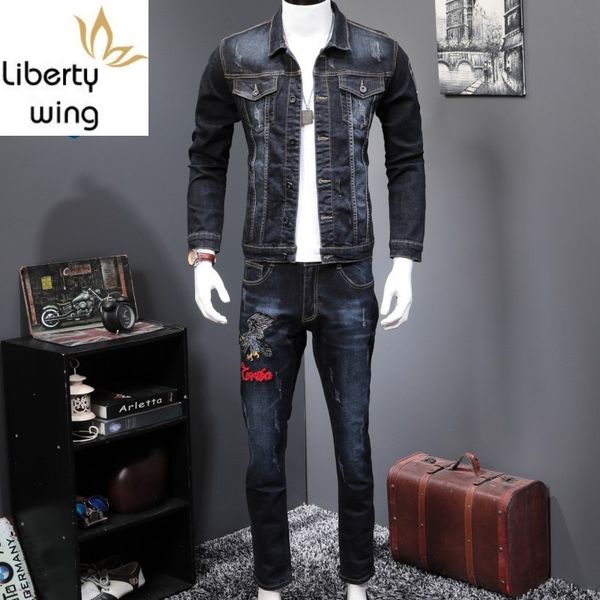 spring new fashion men's 2 piece sets vintage embroidery long sleeve slim denim jacket coats and jeans pants man clothes 1022, Gray
spring new fashion men's 2 piece sets vintage embroidery long sleeve slim denim jacket coats and jeans pants man clothes 1022, Gray