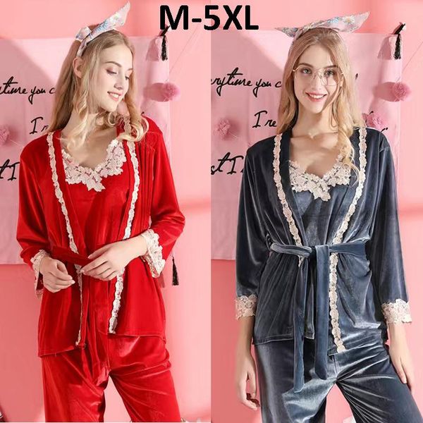 women's sleepwear 5xl plus size fat velvet robe sets with vest pant for winter 3pcs lace woman pajamas fashion homewear pijama pjs brid, Black;red
women's sleepwear 5xl plus size fat velvet robe sets with vest pant for winter 3pcs lace woman pajamas fashion homewear pijama pjs brid, Black;red