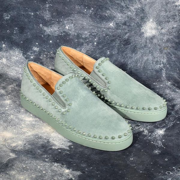 suede leather pattern flats men studded spikes red thick sole loafers male round toe slip on casual shoes rivets green shoes 48, Black
suede leather pattern flats men studded spikes red thick sole loafers male round toe slip on casual shoes rivets green shoes 48, Black