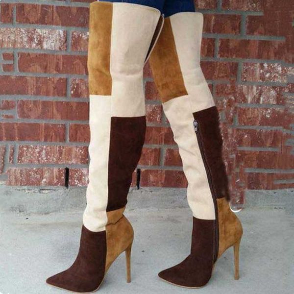 color block fashion denim boots for women over the knee pointed toe high heel lady's thigh high boots big size 43 side zip, Black
color block fashion denim boots for women over the knee pointed toe high heel lady's thigh high boots big size 43 side zip, Black