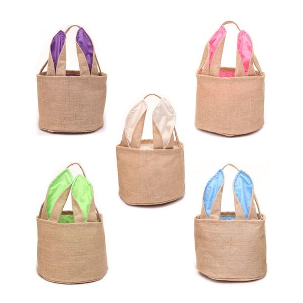 

easter rabbit bucket easter bunny basket jute kids egg candies baskets gifts candy canvas barrel tote easter festival handbags bags