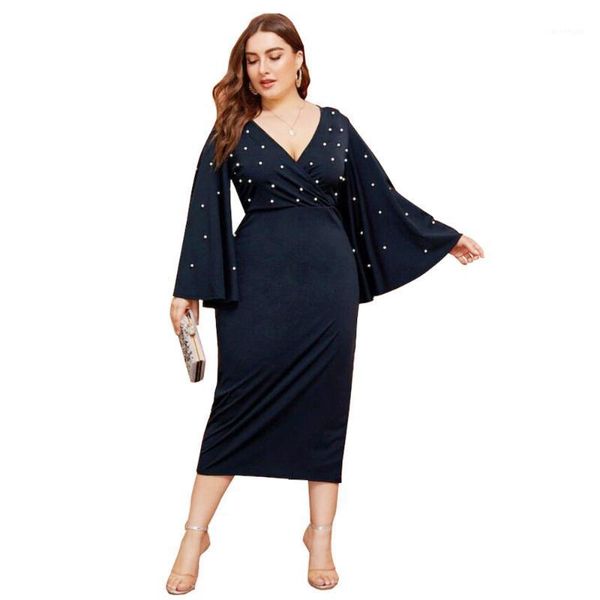 women dress 2021 fashion female v neck flare long sleeve beading casual dress plus size maxi long dresses1, Black;gray
women dress 2021 fashion female v neck flare long sleeve beading casual dress plus size maxi long dresses1, Black;gray
