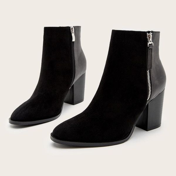 women ankle boots autumn winter flock leather high heels ladies shoes platform zipper vintage martin boots sapatos feminino, Black 
women ankle boots autumn winter flock leather high heels ladies shoes platform zipper vintage martin boots sapatos feminino, Black