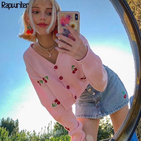 sweet embrodiery cherry harajuku pink knitted cardigan women 2020 autumn button long sleeve white cute y2k cropped winter c1030, Black
sweet embrodiery cherry harajuku pink knitted cardigan women 2020 autumn button long sleeve white cute y2k cropped winter c1030, Black