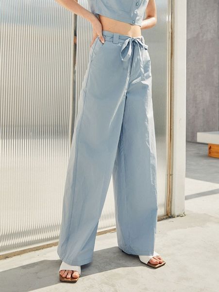 self belted wide leg pants d8hs#, Black;white