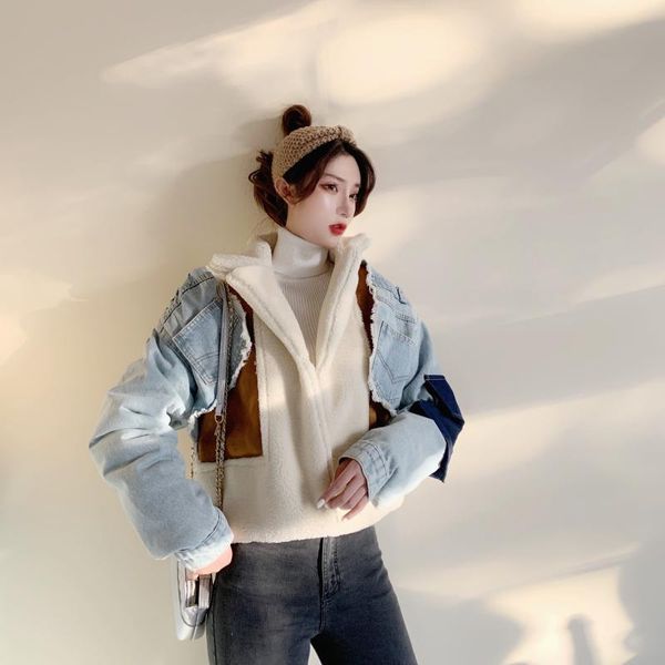 2020 autumn and winter new stitching coat warm fleece thermal thick parkas denim patchwork warm jackets female, Black
2020 autumn and winter new stitching coat warm fleece thermal thick parkas denim patchwork warm jackets female, Black