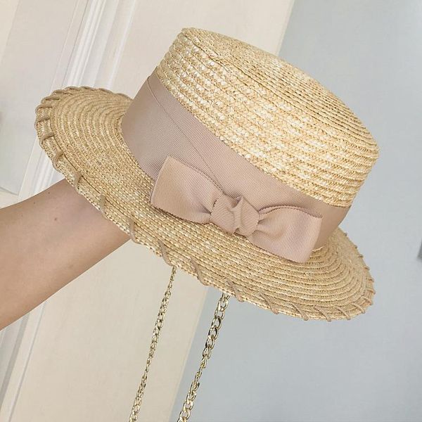 wide brim hats 2021 fashion summer golden chain straw hat for women flat boater cap bowknot band lady sun protection beach, Blue;gray
wide brim hats 2021 fashion summer golden chain straw hat for women flat boater cap bowknot band lady sun protection beach, Blue;gray