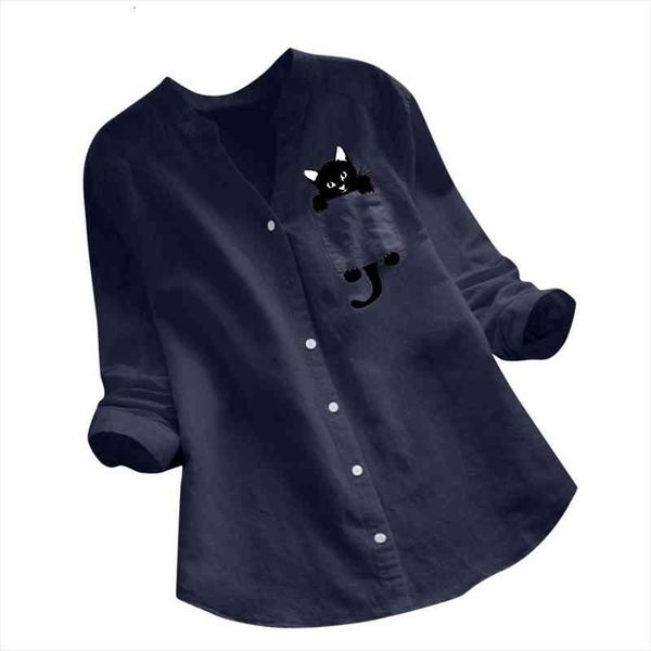cat printed button womens blouse cotton linen casual tunic spring long sleeve v-neck shirts for women, White
cat printed button womens blouse cotton linen casual tunic spring long sleeve v-neck shirts for women, White