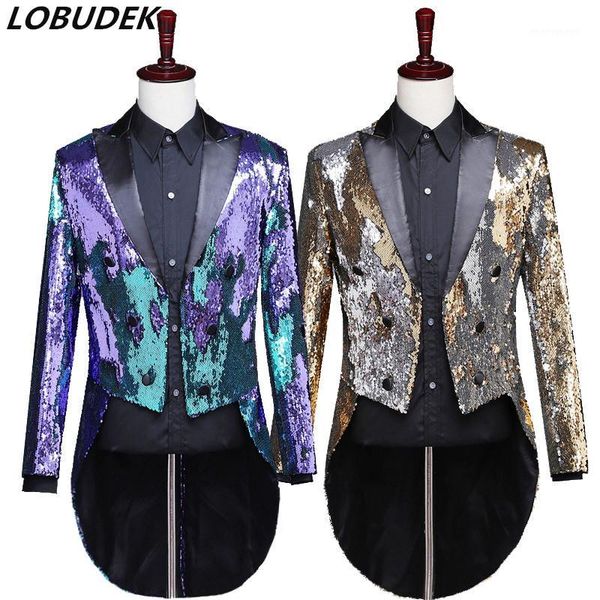 men's suits & blazers men's laser reflector swallowtail gold purple tail coats night club fashion variable colors tails magician s, White;black
men's suits & blazers men's laser reflector swallowtail gold purple tail coats night club fashion variable colors tails magician s, White;black