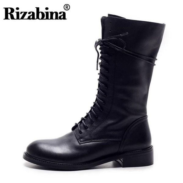 rizabina real leather motorcycle boots women zipper round toe flats mid calf boots cross tied winter warm women shoes size 34-39, Black
rizabina real leather motorcycle boots women zipper round toe flats mid calf boots cross tied winter warm women shoes size 34-39, Black