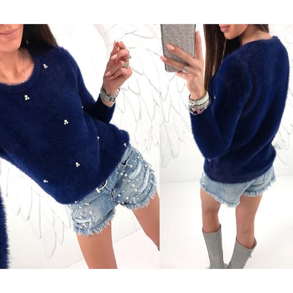 women's sweaters autumn winter sweater women fashion faux pearl beading solid color plush long sleeve pullover warm pull femme, White;black
women's sweaters autumn winter sweater women fashion faux pearl beading solid color plush long sleeve pullover warm pull femme, White;black