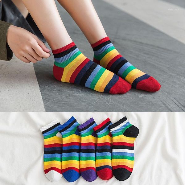 5pair colorful rainbow striped ankle socks pack women low cut socks cotton casual ankle slip slipper fashion1, Black;white
5pair colorful rainbow striped ankle socks pack women low cut socks cotton casual ankle slip slipper fashion1, Black;white