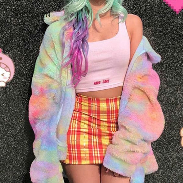 women oversized rainbow fuzzy long sleeve coat fall winter gothic iridescent camouflage fleece bomber jacket harajuku outerwear 201127, Black;brown
women oversized rainbow fuzzy long sleeve coat fall winter gothic iridescent camouflage fleece bomber jacket harajuku outerwear 201127, Black;brown