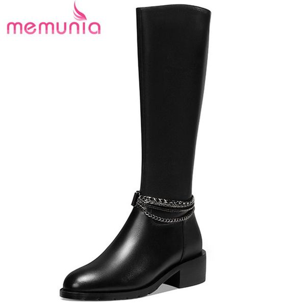 memunia 2021 big size genuine leather shoes women knee high boots round toe autumn winter fashion chain riding boots woman, Black
memunia 2021 big size genuine leather shoes women knee high boots round toe autumn winter fashion chain riding boots woman, Black