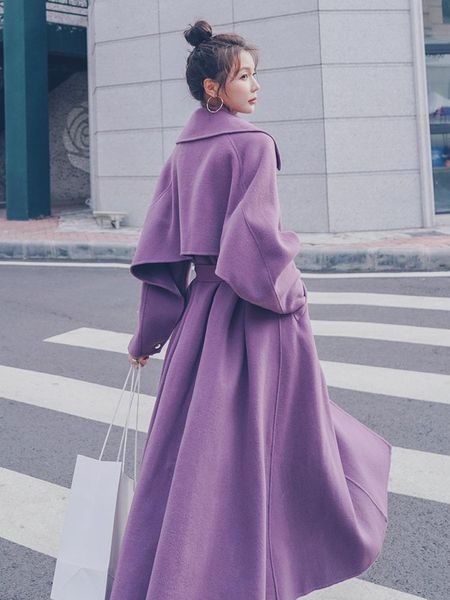women's wool & blends purple woolen coat 2021 winter korean thickened cotton british style over knee cashmere elegant outwear female, Black
women's wool & blends purple woolen coat 2021 winter korean thickened cotton british style over knee cashmere elegant outwear female, Black