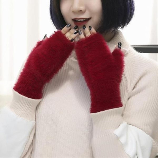 five fingers gloves ladies thick faux fur wrist half-finger women warm plush clothes accessories female solid color glovers, Blue;gray
five fingers gloves ladies thick faux fur wrist half-finger women warm plush clothes accessories female solid color glovers, Blue;gray