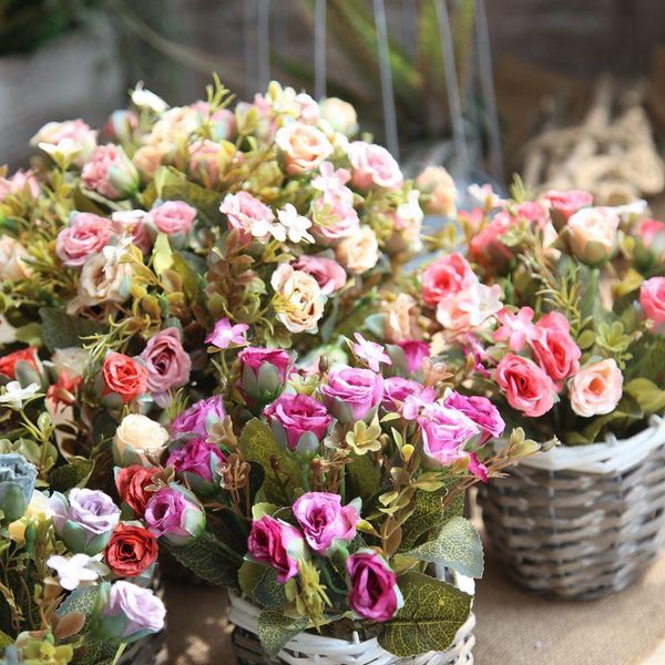 european artificial silk fake flowers rose floral decor bouquet pink roses wedding dinner home furnishing ing