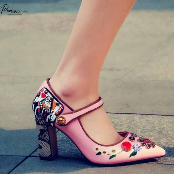 dress shoes prowow fashion style spring summer women pumps pointed toe crystal flower buckle thick high heel party woman, Black
dress shoes prowow fashion style spring summer women pumps pointed toe crystal flower buckle thick high heel party woman, Black