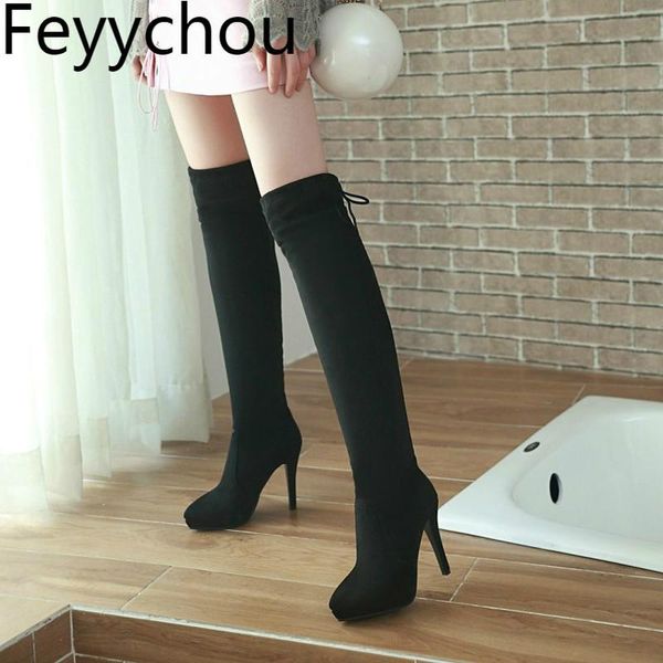 women's boots autumn winter super high heel pointed toe over-the knee lace up flock platform motorcycle boots 2020 fashion, Black
women's boots autumn winter super high heel pointed toe over-the knee lace up flock platform motorcycle boots 2020 fashion, Black