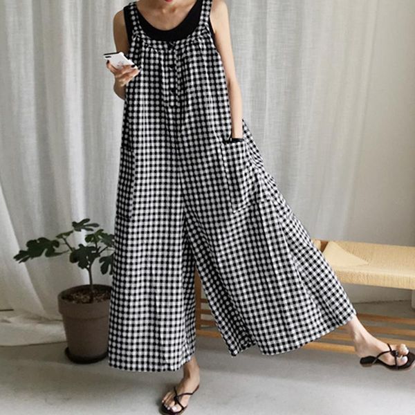 celmia rompers women vintage plaid jumpsuits 2020 fashion wide leg pants sleeveless casual loose playsuits plus size overall 5xl, Black;white
celmia rompers women vintage plaid jumpsuits 2020 fashion wide leg pants sleeveless casual loose playsuits plus size overall 5xl, Black;white