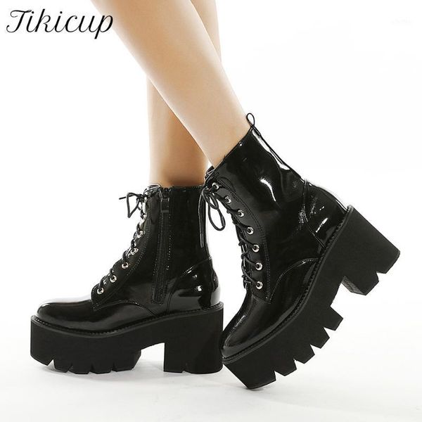 tikicup all black women patent chunky heel ankle platform boots wild alternative high booties no-slip lace up goth shoes1
tikicup all black women patent chunky heel ankle platform boots wild alternative high booties no-slip lace up goth shoes1