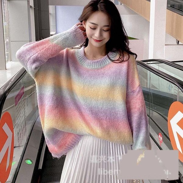 colorful women's loose pullover rainbow stripe autumn and winter 2020 new students' lazy t-shirt to wear pullover sweater sweater, White;black
colorful women's loose pullover rainbow stripe autumn and winter 2020 new students' lazy t-shirt to wear pullover sweater sweater, White;black