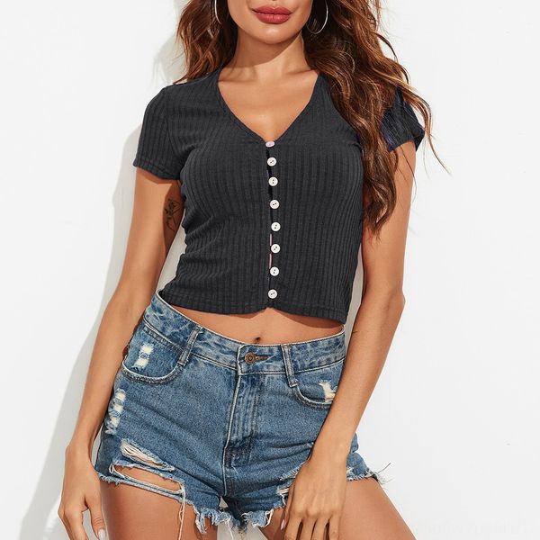 women's slim fit deep v-neck single row thread button button t-shirt buttons pit short sleeve t-shirt cardigan bi9ga, White
women's slim fit deep v-neck single row thread button button t-shirt buttons pit short sleeve t-shirt cardigan bi9ga, White