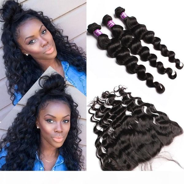 loose wave virgin brazilian human hair weave extensions with full frontal loose wavy 13x4 lace frontal closure with virgin hair bundles, Black
loose wave virgin brazilian human hair weave extensions with full frontal loose wavy 13x4 lace frontal closure with virgin hair bundles, Black