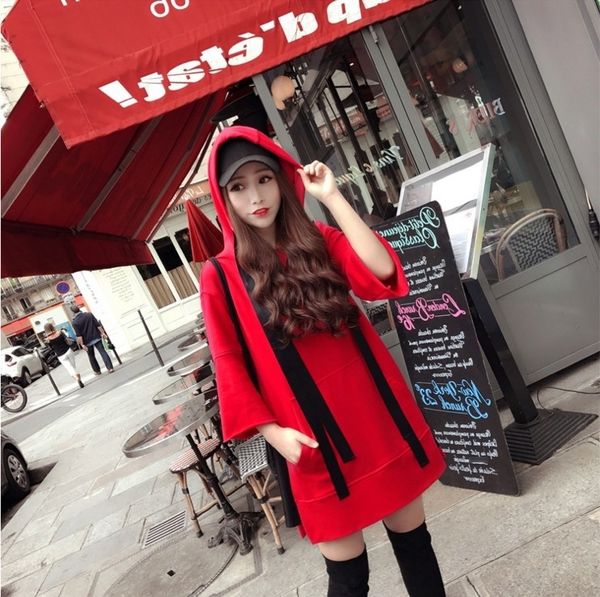 pocket rabbit 2019 spring new casual loose mid-length sweater red hooded chic sweater for women rbv6x, Black
pocket rabbit 2019 spring new casual loose mid-length sweater red hooded chic sweater for women rbv6x, Black