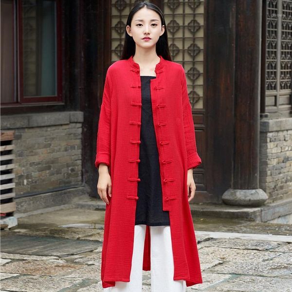 johnature women chinese style trench stand vintage coat button 2019 autumn new cotton linen long sleeve quality loose women coat1, Tan;black
johnature women chinese style trench stand vintage coat button 2019 autumn new cotton linen long sleeve quality loose women coat1, Tan;black