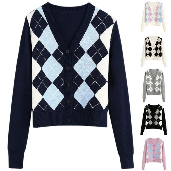 2020 vangull vintage women sweater geometric rhombic cardigan autumn long sleeve outerwear england style argyle sweater 1, White
2020 vangull vintage women sweater geometric rhombic cardigan autumn long sleeve outerwear england style argyle sweater 1, White