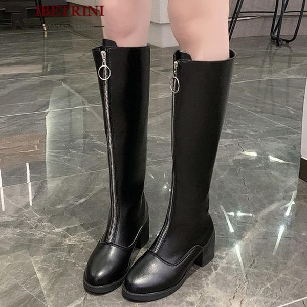 ribetrini brand women round toe zipper metal mid calf shoes women solid consise fashion boots casual high heels boots, Black
ribetrini brand women round toe zipper metal mid calf shoes women solid consise fashion boots casual high heels boots, Black