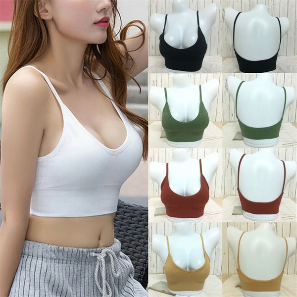 new women soft basic plain v neck spaghetti strap stretchy pad vest backless strappy bralet solid color sport cami bra crop top
new women soft basic plain v neck spaghetti strap stretchy pad vest backless strappy bralet solid color sport cami bra crop top