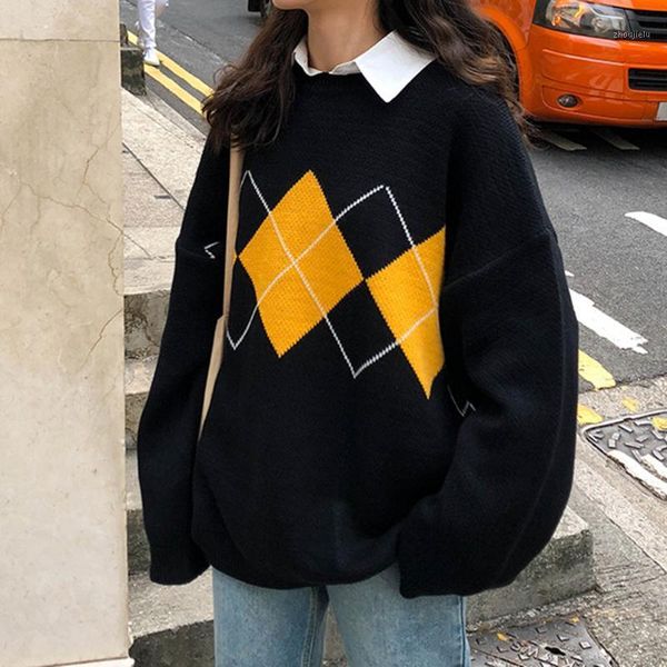autumn winter knitted sweaters korean college style geometric pattern argyle pullovers loose oversized o-neck woman jumper mujer1, White;black
autumn winter knitted sweaters korean college style geometric pattern argyle pullovers loose oversized o-neck woman jumper mujer1, White;black